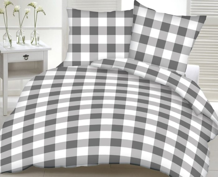 Pościel z kory 160x200 Kratka Szara K07 na guziki.