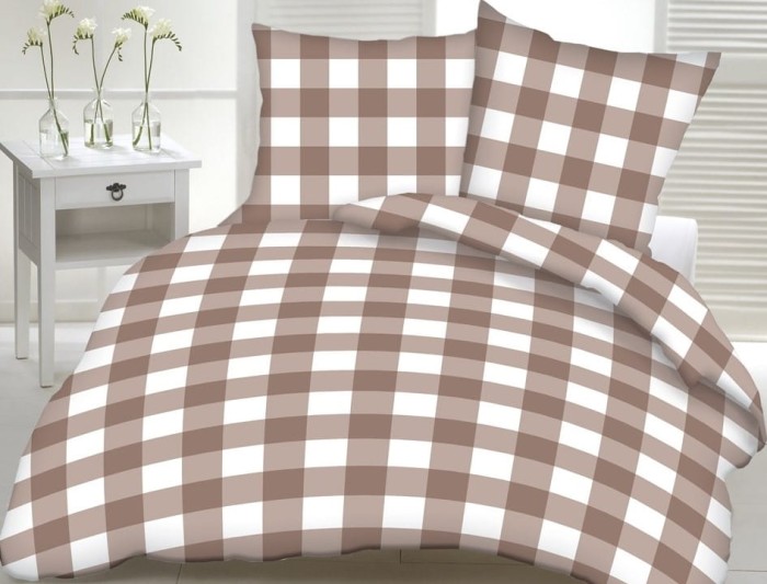 Pościel z kory 200x220 Kratka beżowa K08 na guziki-1