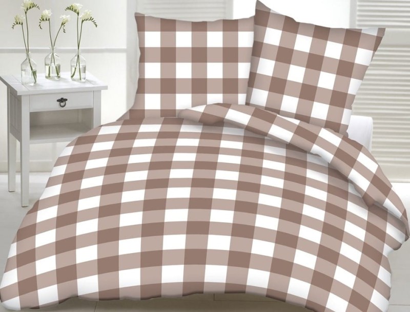 Pościel z kory 200x220 Kratka beżowa K08 na guziki-1