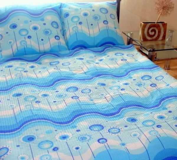 Pościel z kory 160x200 Dmuchawce niebieskie na guziki.