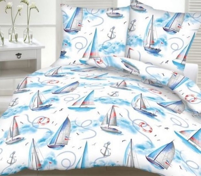 Pościel z kory 160x200 Żaglówka K029 na guziki.