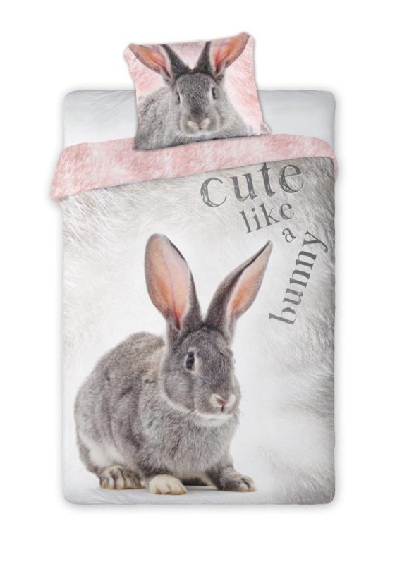 Pościel bawełniana 140x200 Królik Bunny Szary.