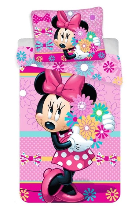 Pościel bawełniana 140x200 Myszka Minnie Kwiatki.