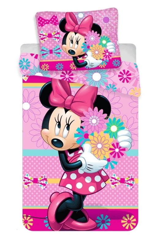 Pościel bawełniana 140x200 Myszka Minnie Kwiatki.