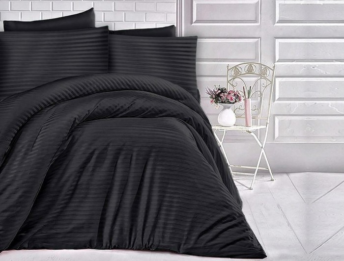 Pościel satynowa jednobarwna 160x200 Remeni Black.