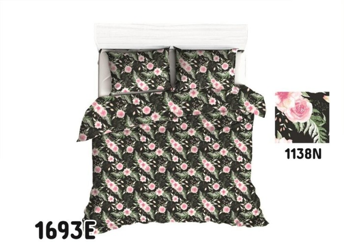 Pościel z bawełny 140x200 różyczki czarna