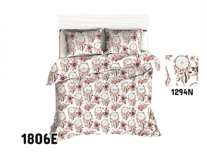 Pościel bawełniana 140x200 Biała Różowa Łapacz Snów Piórka