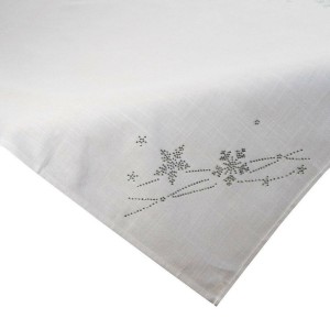 Obrus świąteczny Agata 85x85 Śnieżynki Srebrny Cekiny