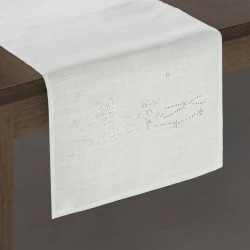 Obrus świąteczny bieżnik Agata 40x140 Cekiny Srebrny Śnieżynki