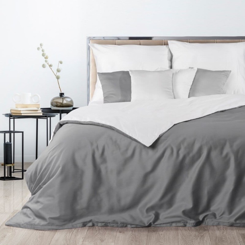 Pościel Dwustronna Satynowa Biała Stalowa 180x200 Nova 3