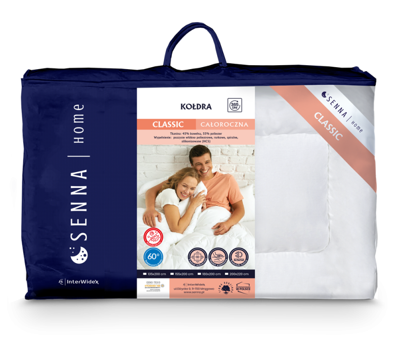 Kołdra antyalergiczna 200x220 Classic Całoroczna biała 1550g -2