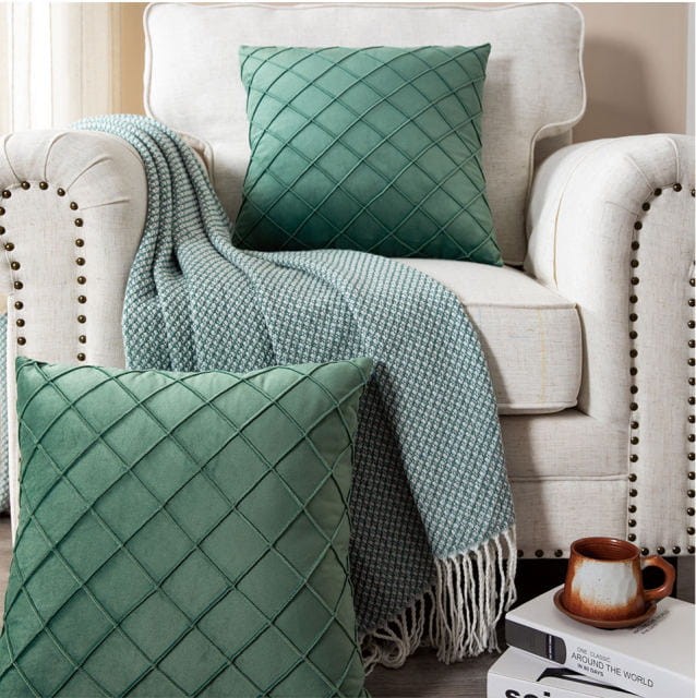 Poszewka dekoracyjna 40x40 Jednobarwna Welur Pikowana Lazurowa dwustronna