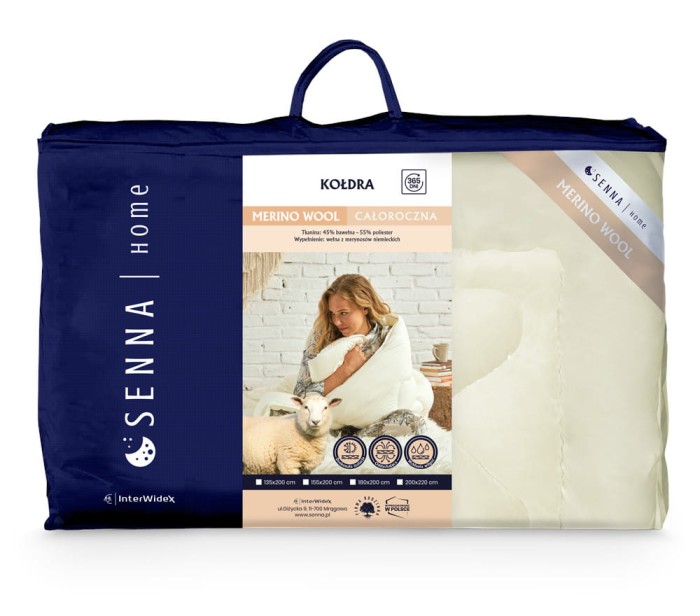 Kołdra Wełniana 135x200 Merino Wool 100% naturalna wełna owcza Inter-Widex walizka