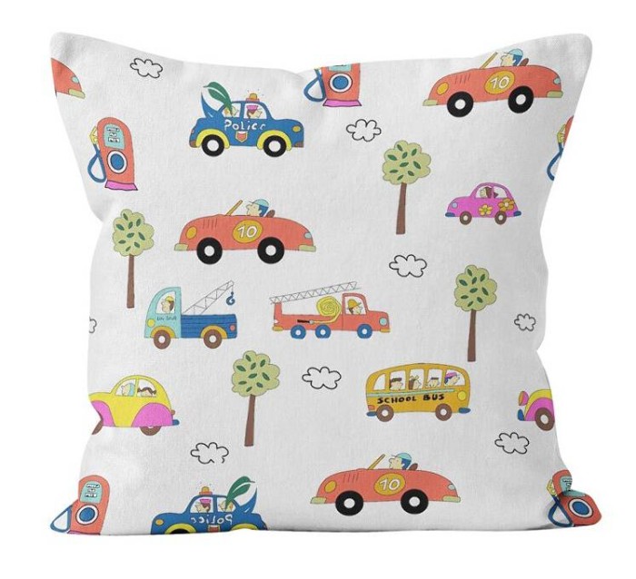 Poszewka bawełniana 40x40 Auta Pojazdy Biała