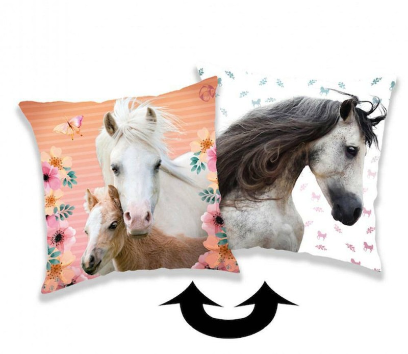 Poszewka 3D z cekinami 40x40 Koń Kwiaty