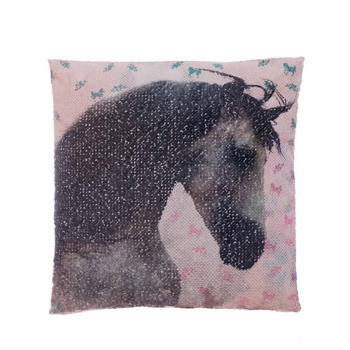 Poszewka z cekinami 40x40 Koń Kwiaty 3D