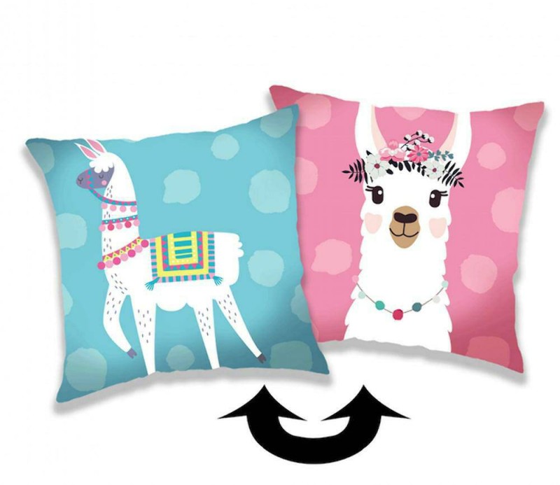Poszewka z cekinami 40x40 3D Lama Turkusowa Różowa