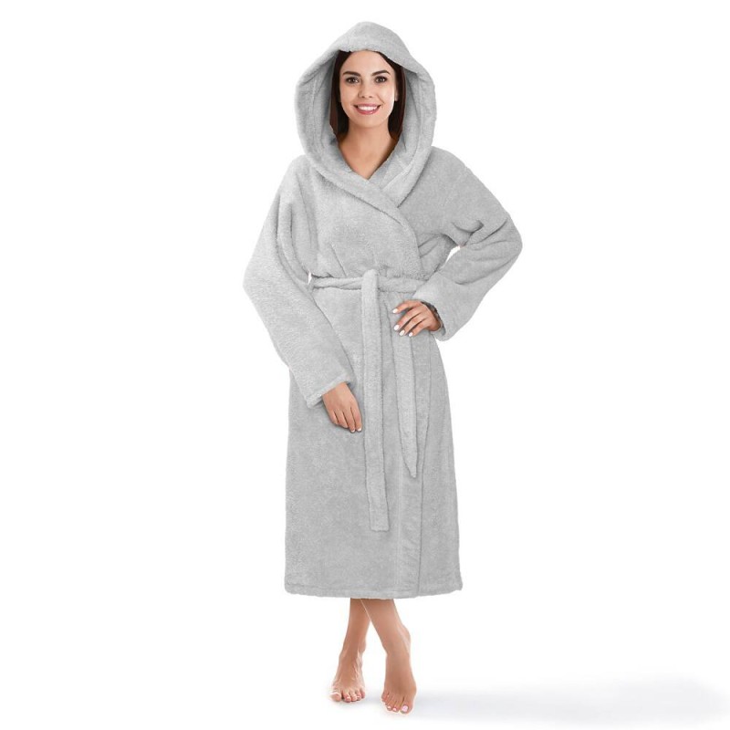 Szlafrok L/XL Bawełniany Frotte z kapturem Szary Robin 1.jpg