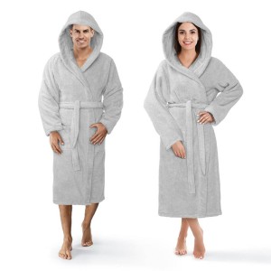 Szlafrok L/XL Bawełniany Frotte z kapturem Szary Robin