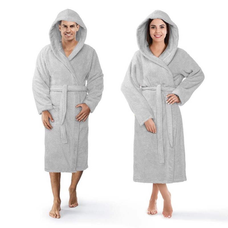 Szlafrok L/XL Bawełniany Frotte z kapturem Szary Robin