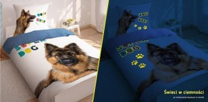 Pościel świecąca w ciemności 160x200 Biała Niebieska Pies Owczarek Niemiecki Bawełniana-3
