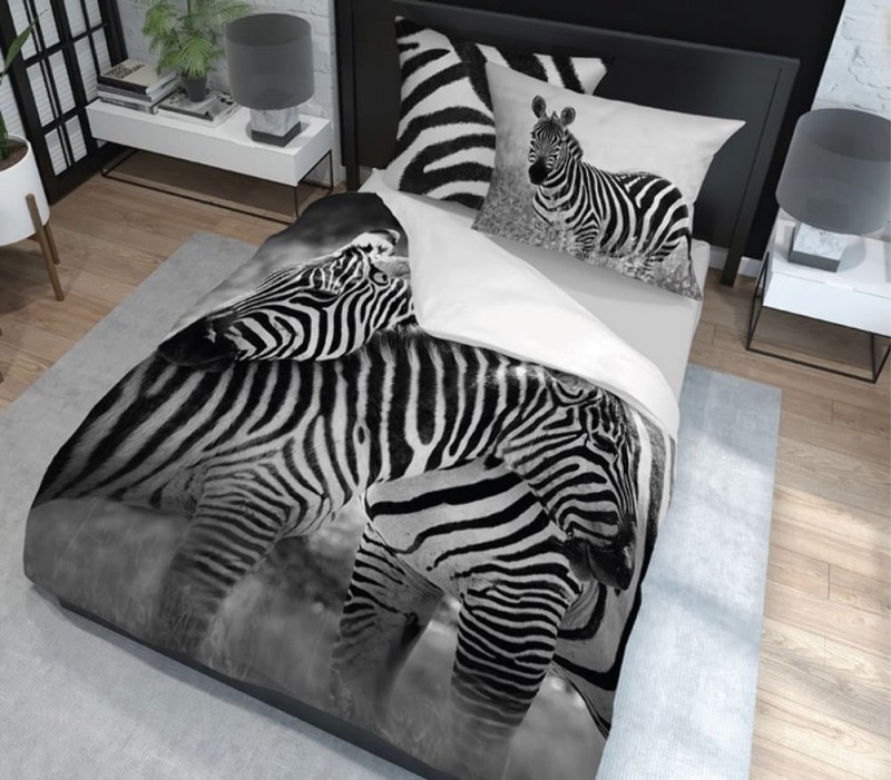 Pościel bawełniana 160x200 Szara Czarna Biała Zebra Młodzieżowa 4