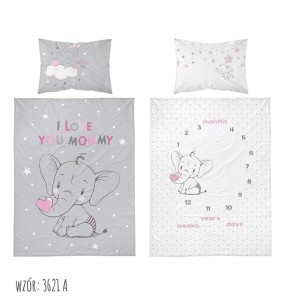 Pościel bawełniana 90x120 Szara Różowa Słonik Kids 1 dziecięca-1