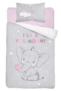 Pościel bawełniana 90x120 Szara Różowa Słonik Kids 1 dziecięca-2
