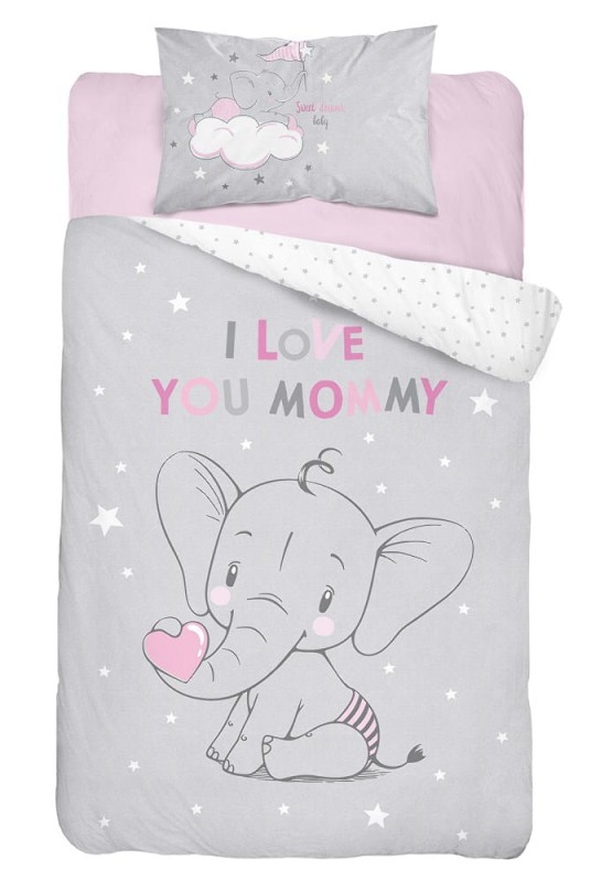 Pościel bawełniana 90x120 Szara Różowa Słonik Kids 1 dziecięca-2