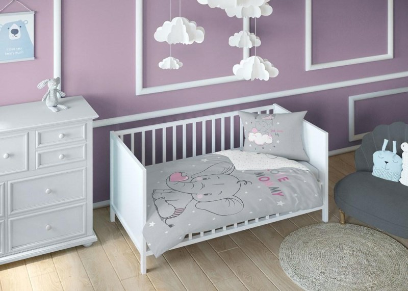 Pościel bawełniana 90x120 Szara Różowa Słonik Kids 1 dziecięca-3