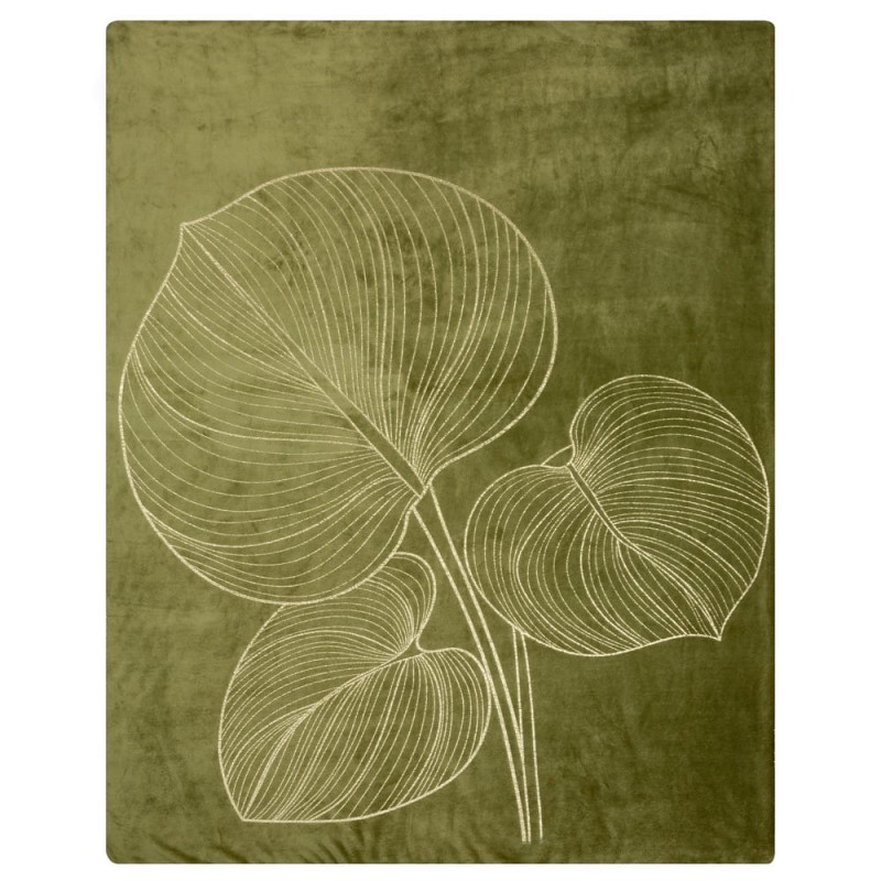 Koc narzuta z mikrofibry 150x200 Oliwkowy Złoty Blanca 3 Liście-5