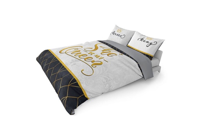 Pościel bawełniana 220x200 Biała Czarna She is my Queen Geometria Glamour-2
