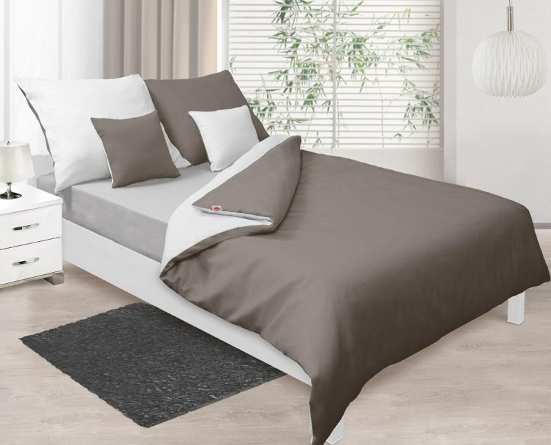 Pościel satynowa 140x200 Grafitowa Biała Double Face Dwustronna