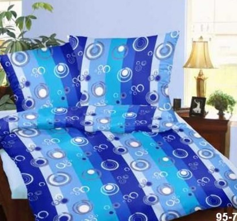 Pościel z kory 140x200 Niebieska Księżyce kółka 100% bawełna guziki-1
