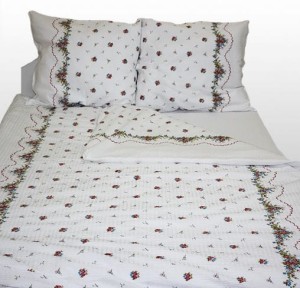 Pościel z kory 160x200 Biała Czerwona Bordiura 100% bawełna gruba na guziki-1