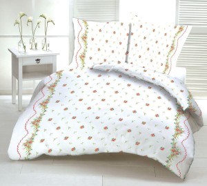 Pościel z kory 160x200 Biała Czerwona Bordiura 100% bawełna gruba na guziki-2