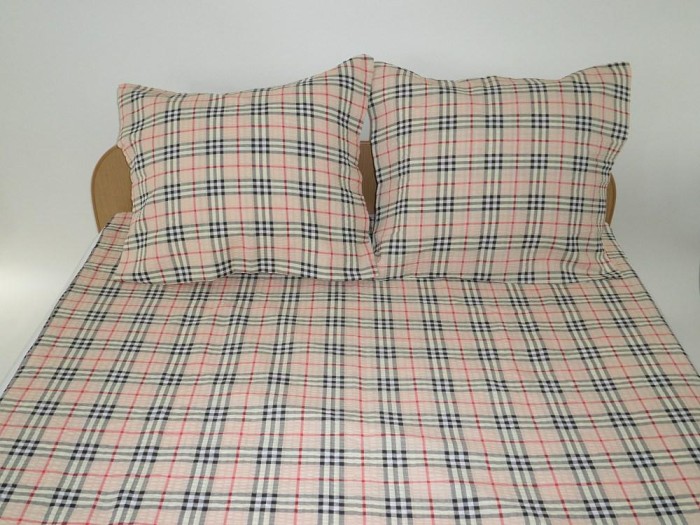 Pościel z kory 160x200 46 Kratka beżowa czarna czerwona guziki 100% bawełna gruba polska-1