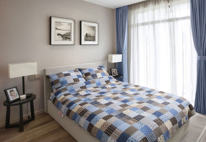 Pościel z kory 160x220 Niebieska Paczłork 100% bawełna gruba na guziki-1