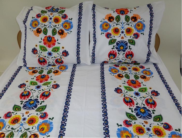 Pościel z kory 200x220 Biała Niebieska Łowicka-1