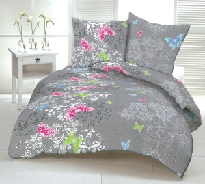 Pościel z kory 200x220 Szara Kolorowe Motylki Ornament bawełniana na guziki-1