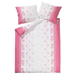 Pościel z kory 200x220 Różowa Biała Kwiaty 100% bawełna na guziki gruba-1