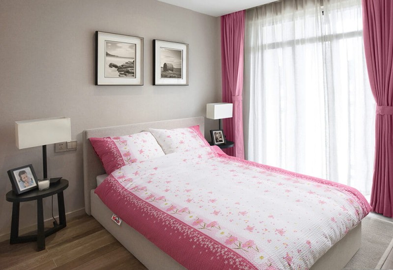 Pościel z kory 200x220 Różowa Biała Kwiaty 100% bawełna na guziki gruba-2