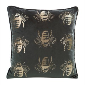 Poszewka dekoracyjna 45x45 Blink Miętowa Ciemna Złota Pszczoły Welwetowa-1