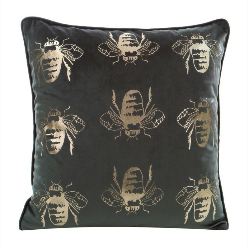 Poszewka dekoracyjna 45x45 Blink Miętowa Ciemna Złota Pszczoły Welwetowa-1