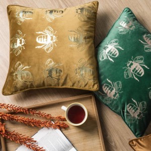 Poszewka dekoracyjna 45x45 Blink Miętowa Ciemna Złota Pszczoły Welwetowa-4