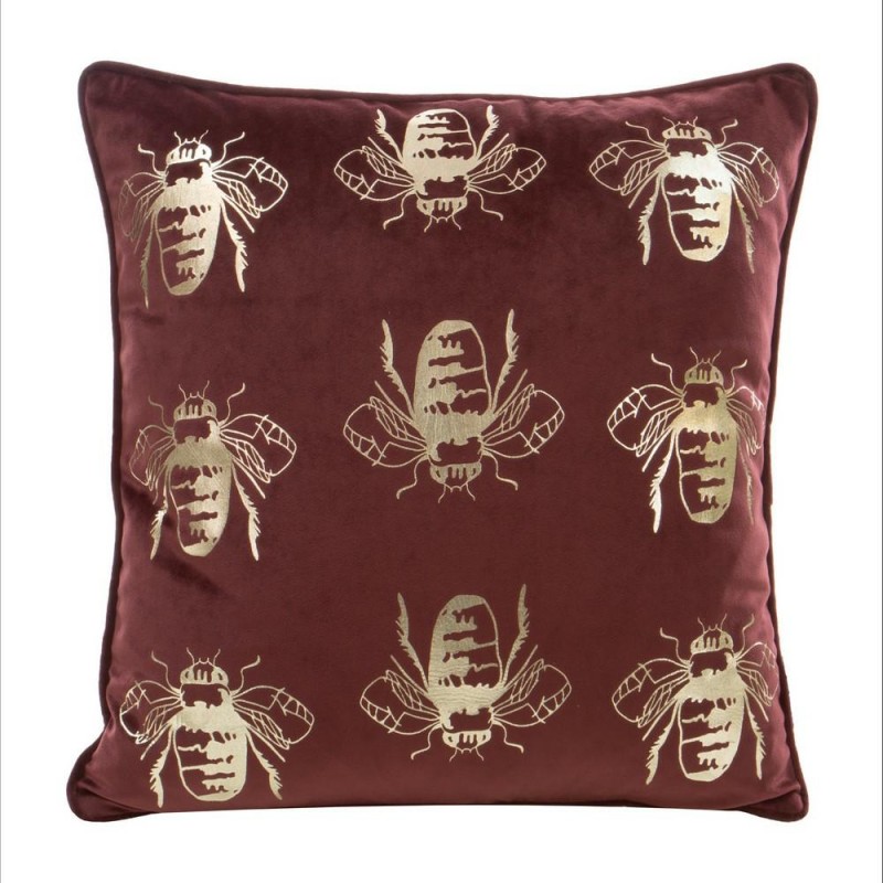 Poszewka dekoracyjna 45x45 Blink Czerwona Złota Pszczoły Welwetowa-1