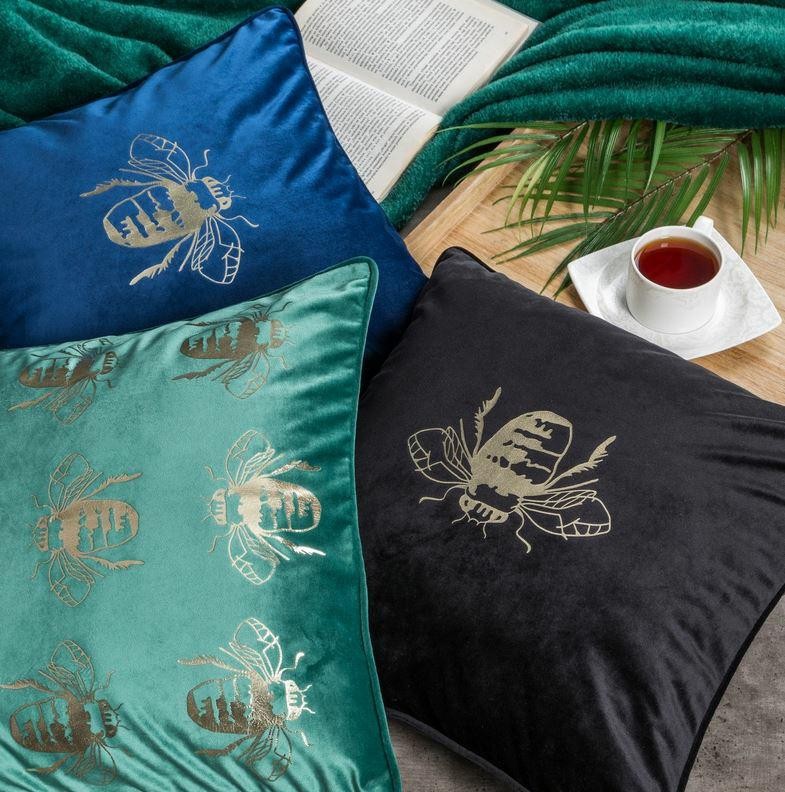 Poszewka dekoracyjna 45x45 Blink Czerwona Złota Pszczoły Welwetowa-5