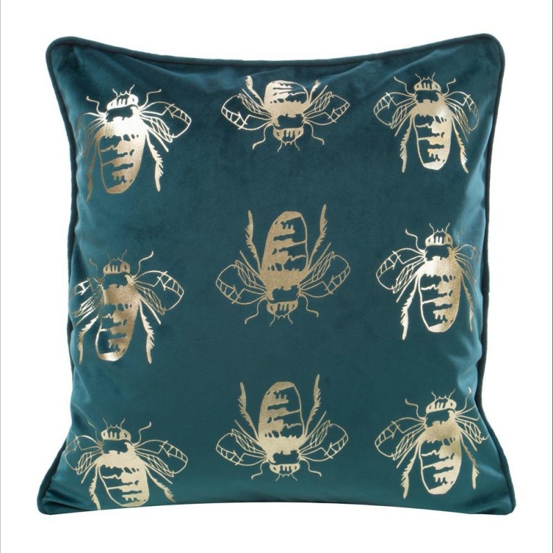 Poszewka dekoracyjna 45x45 Blink Turkusowa Złota Pszczoły Welwetowa-1