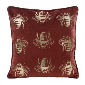 Poszewka dekoracyjna 45x45 Blink Ceglasta Złota Pszczoły Welwetowa-1