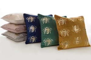 Poszewka dekoracyjna 45x45 Blink Zielona Ciemna Złota Pszczoły Welwetowa-2